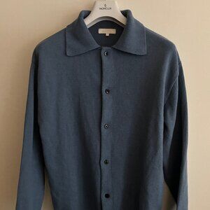 $450 mfpen Formal Polo Shirt Knit Cotton Cardigan/  Dusty Blue- Medium -Large